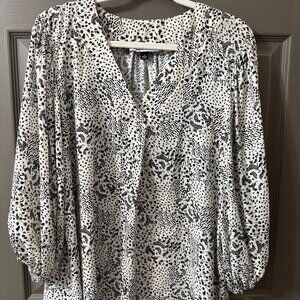 Meri Skye 1X Black & White Print Long Sleeve Blouse